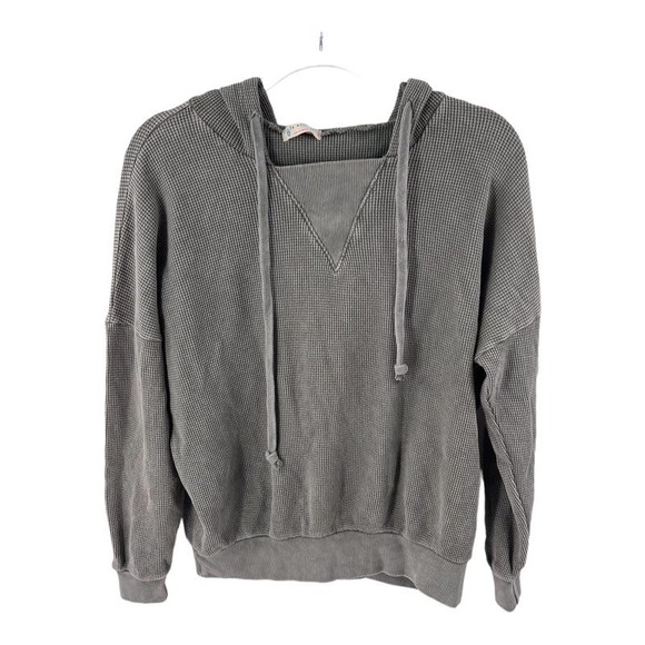 Free People Waffle Knit Hoodie Sweatshirt Light Green Sz XS NWT Retail $128 - Picture 2 of 5